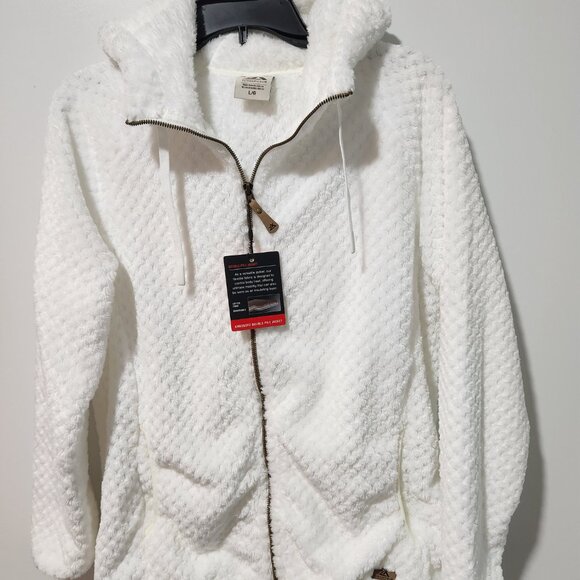 ZEROXPOSUR NEW Women's Fuzzy Cozy Pearl White Zipper Faux Fur Teddy Jacket Large - Picture 8 of 10